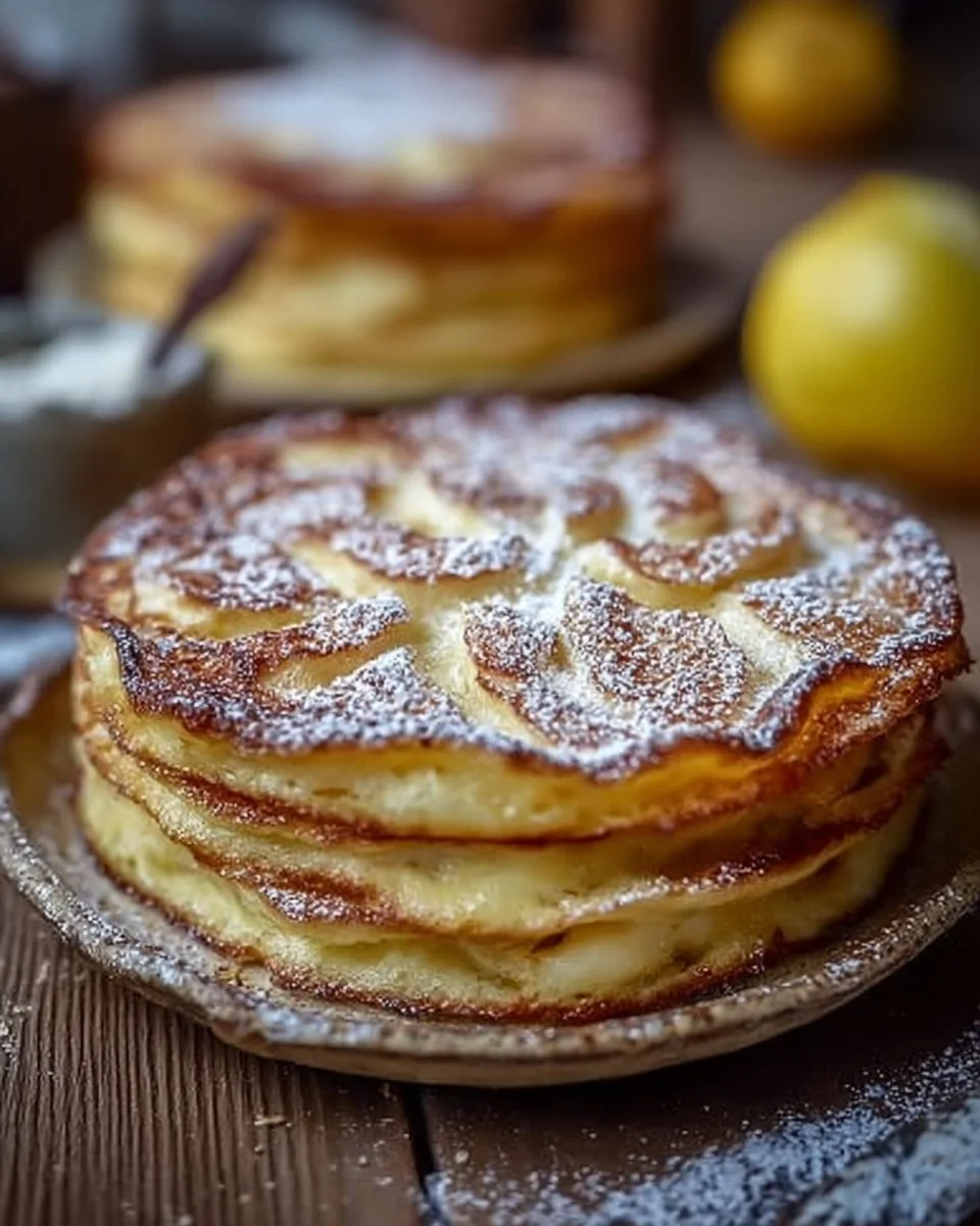 Leckere Apfel-Joghurt-Pfannkuchen auf einem Teller serviert.