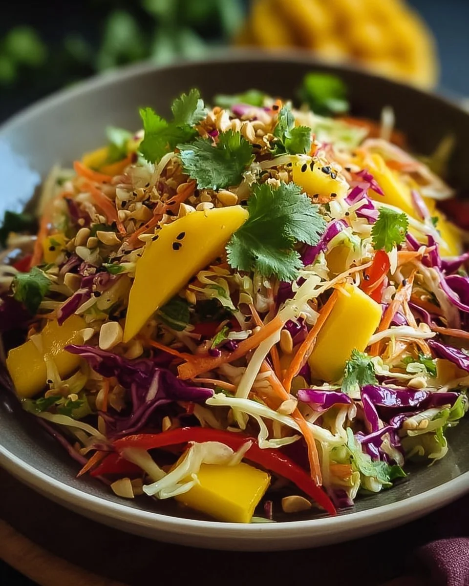 Asiatischer Spitzkohl-Mango-Salat mit frischen Zutaten und exotischem Geschmack.