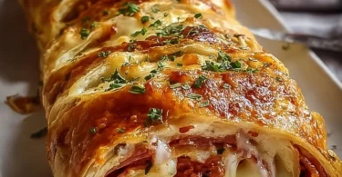 Blätterteig-Stromboli mit köstlicher Füllung auf einem Teller