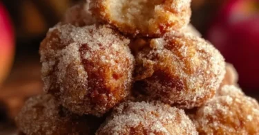 Blitz-Apfel-Ballen mit Zucker und Zimt auf einem Teller, ideal für Snacks