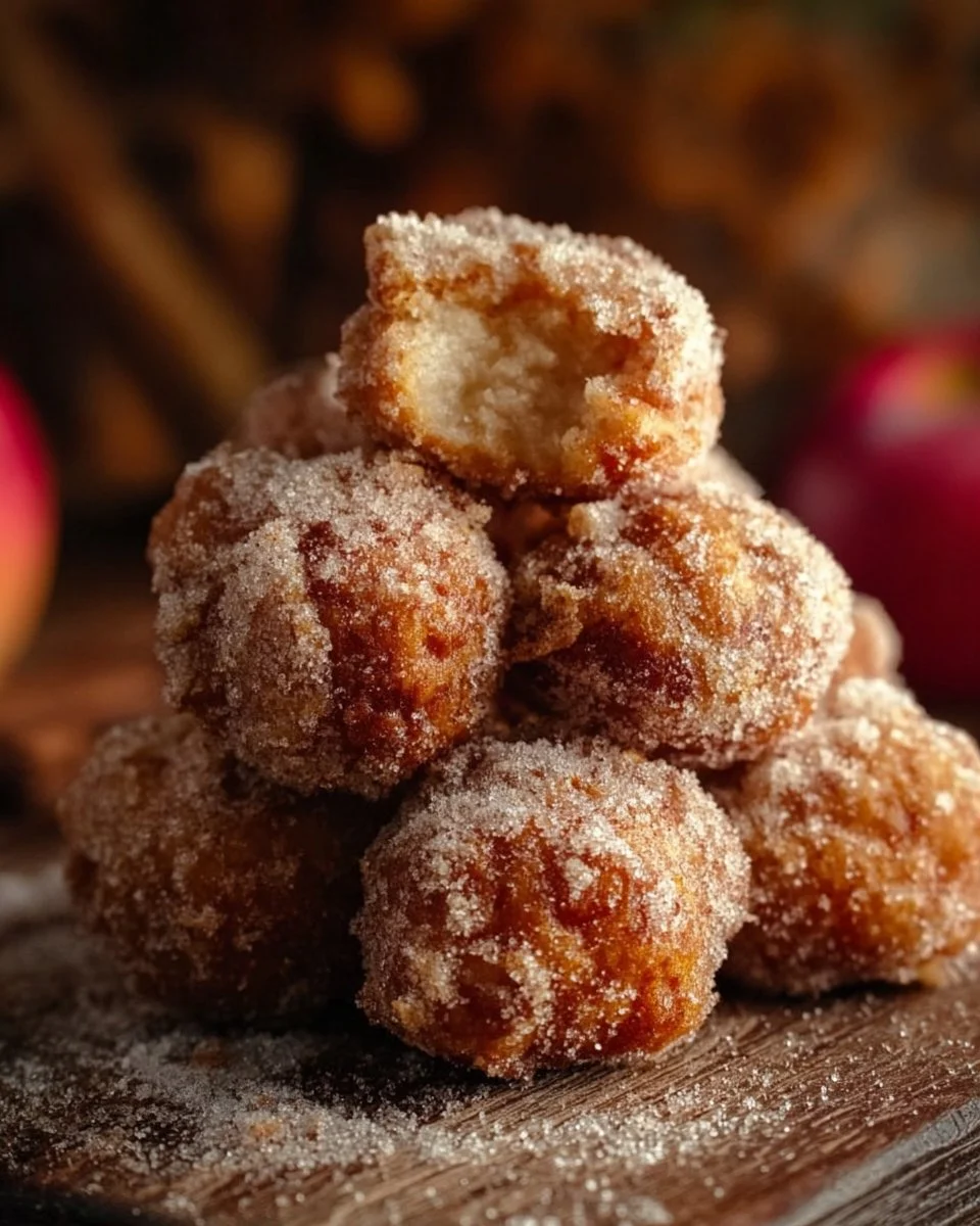 Blitz-Apfel-Ballen mit Zucker und Zimt auf einem Teller, ideal für Snacks