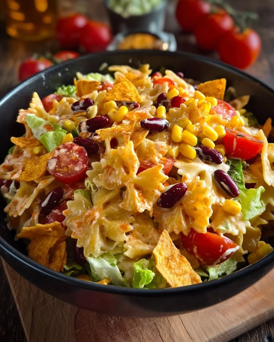 Bunter Taco-Nudelsalat mit knackigem Crunch und frischen Zutaten