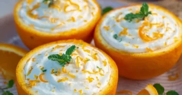 Cremiges Aperol Orangen Eis in einer Eiswaffel serviert
