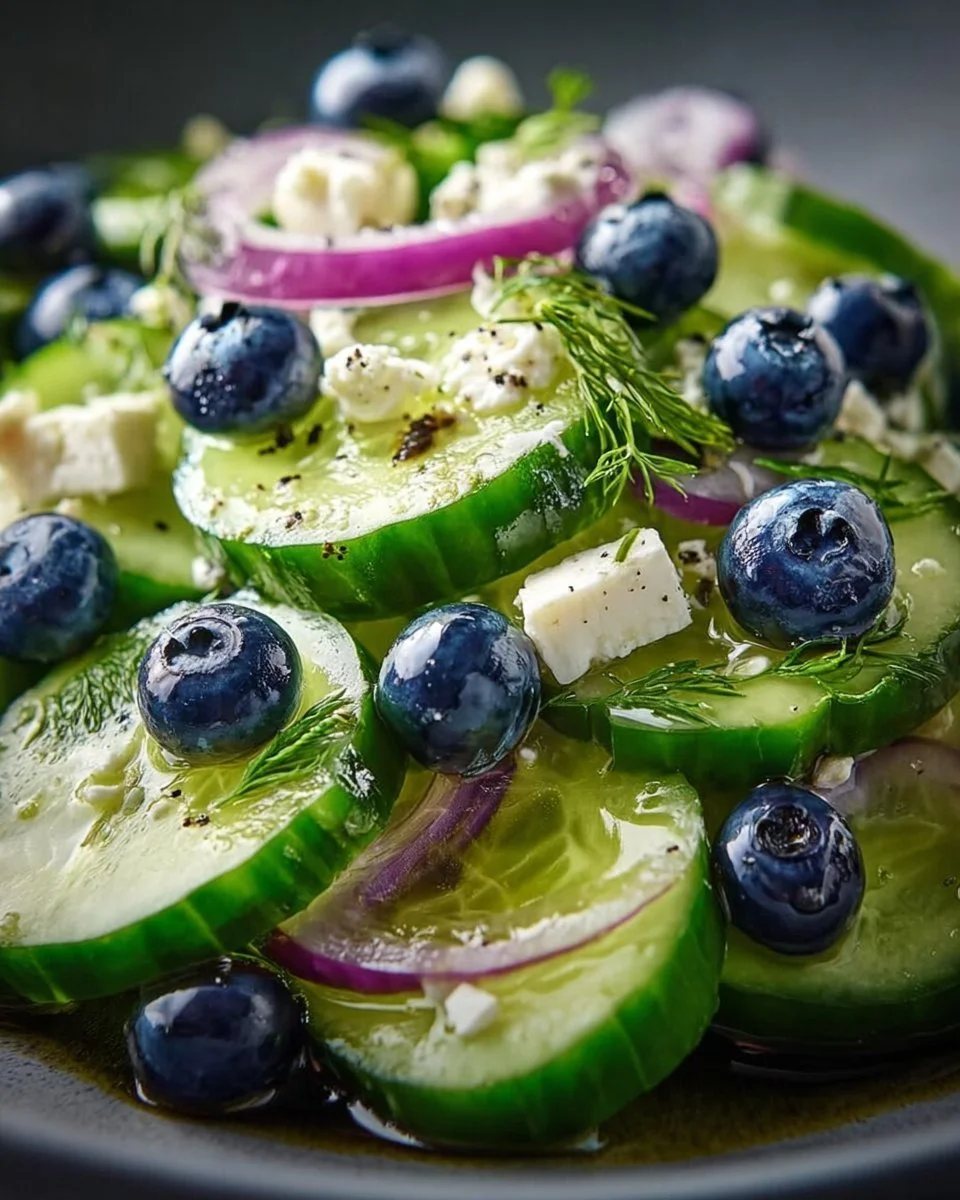 Frischer Gurken-Blaubeer-Salat mit knackigen Gurken und süßen Blaubeeren