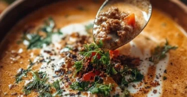 Schüssel mit Friss-dich-dumm-Suppe, einer gesunden und sättigenden Mahlzeit.