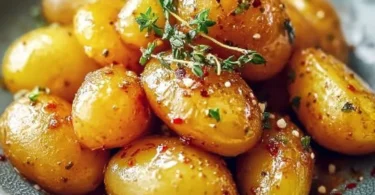 Schmackhafte Honig-Senf-Kartoffeln auf einem Teller serviert
