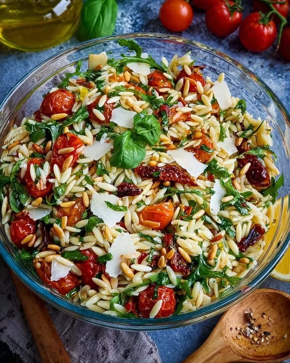Italienischer Orzo Salat mit frischen Zutaten und geschmackvollen Aromen