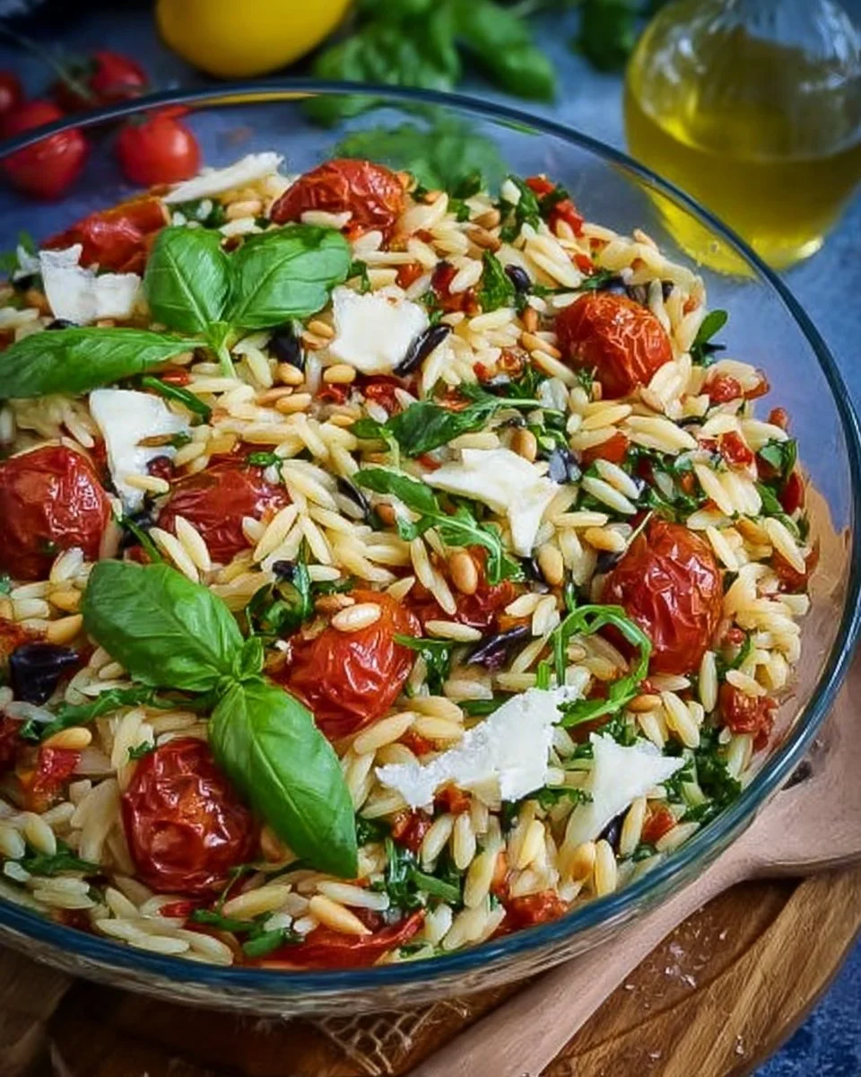 Italienischer Orzo Salat mit frischen Zutaten und einem köstlichen Dressing