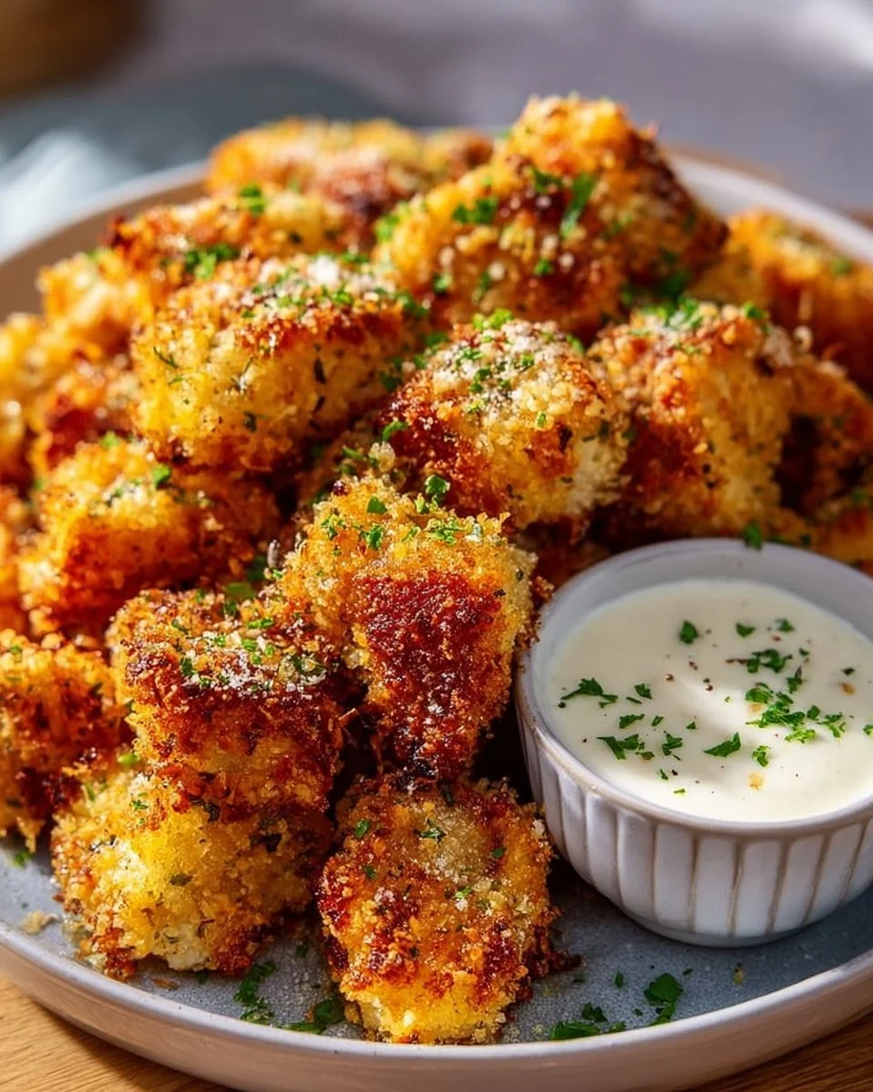 Knoblauch-Parmesan-Hähnchenbites aus dem Airfryer, knusprig und lecker