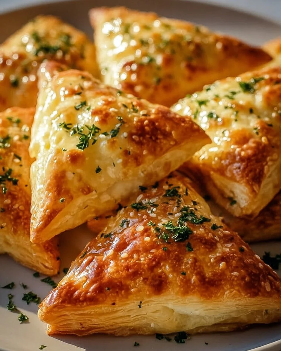 Knusprige Käsetriangel mit geschmolzenem Käse und goldbrauner Kruste