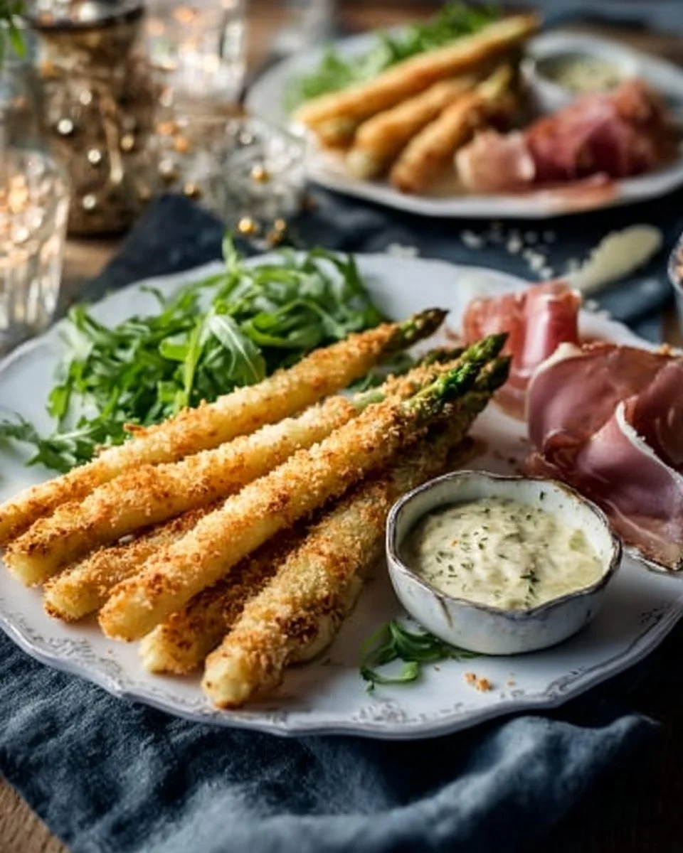 Knuspriger Parmesan Spargel aus dem Ofen auf einem weißen Teller