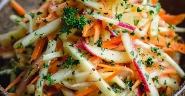 Kohlrabi Karotten Apfel Salat - gesunde und frische Zutaten auf dem Teller