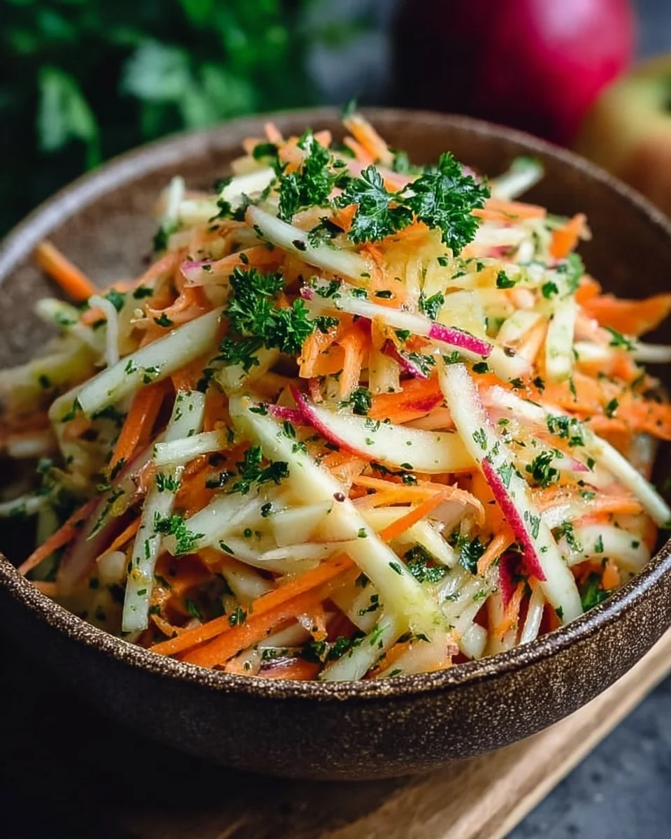 Kohlrabi Karotten Apfel Salat - gesunde und frische Zutaten auf dem Teller