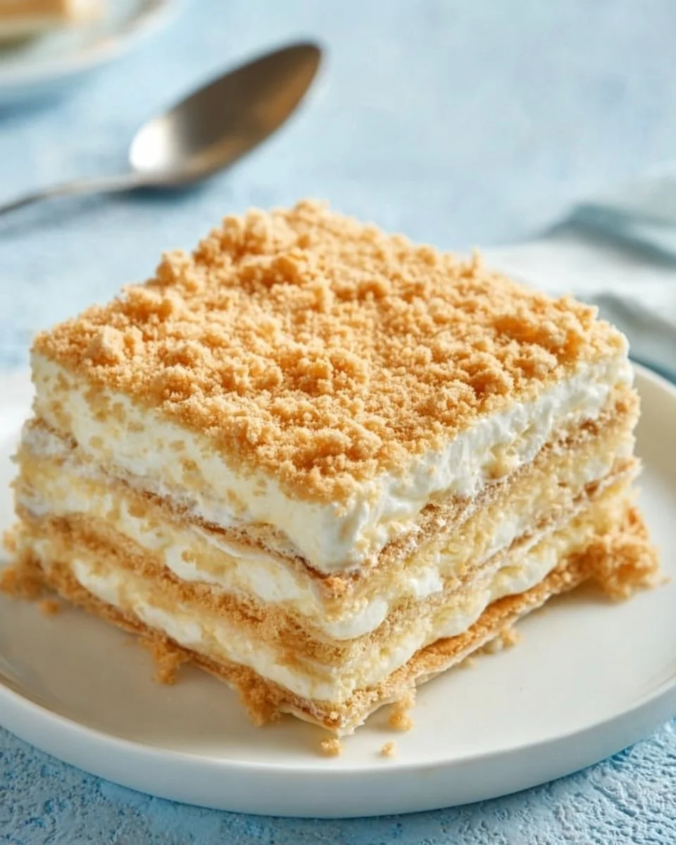 Kuchen mit Butterkeksen und Kondensmilch