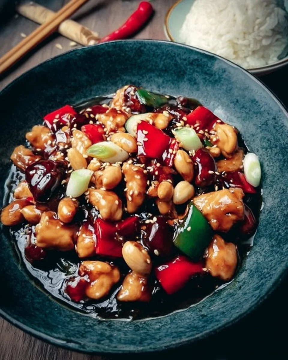 Schüssel mit köstlichem Kung-Pao-Hühnchen - ein traditionelles chinesisches Gericht