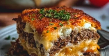 Low Carb Cheeseburger Auflauf mit magerem Fleisch und Käse