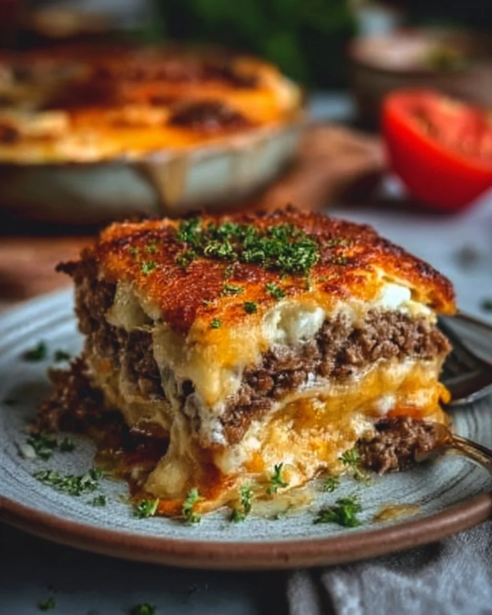 Low Carb Cheeseburger Auflauf mit magerem Fleisch und Käse