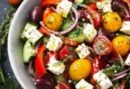 Mediterraner Salat für Grillabende mit Gemüse und Feta-Käse
