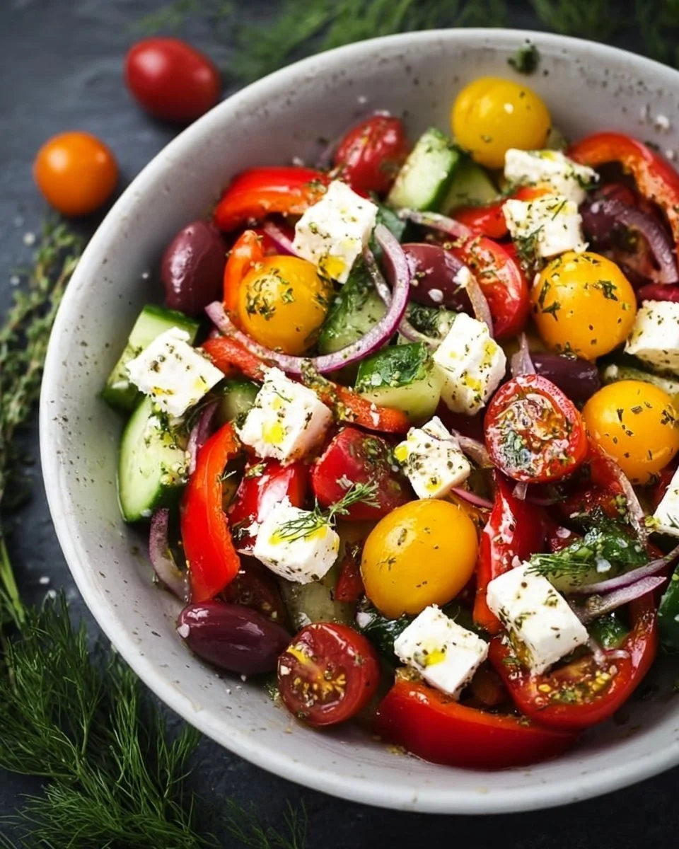Mediterraner Salat für Grillabende mit Gemüse und Feta-Käse