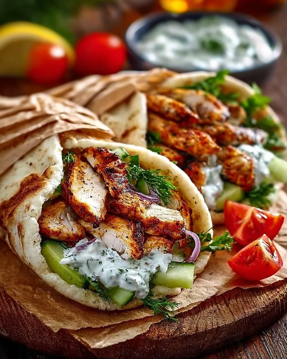 Mediterranes Hähnchen-Gyros mit Feta-Tzatziki