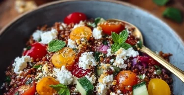 Orientalischer Rote Linsensalat mit Feta, gesundes Rezept für eine leckere Mahlzeit.