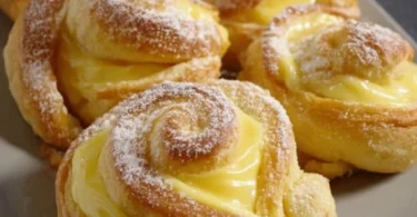 Leckere Puddingschnecken frisch gebacken auf einem Teller