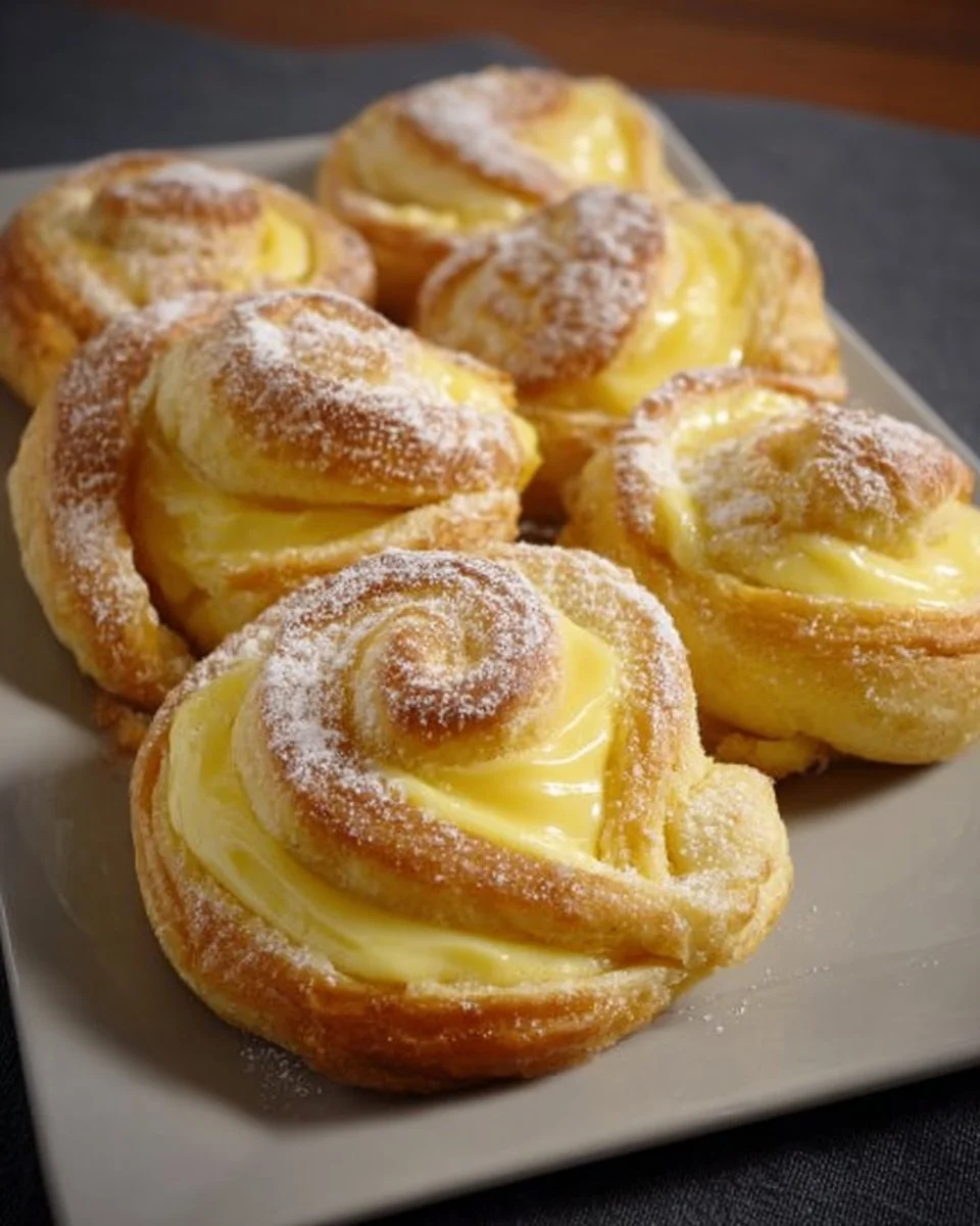 Leckere Puddingschnecken frisch gebacken auf einem Teller