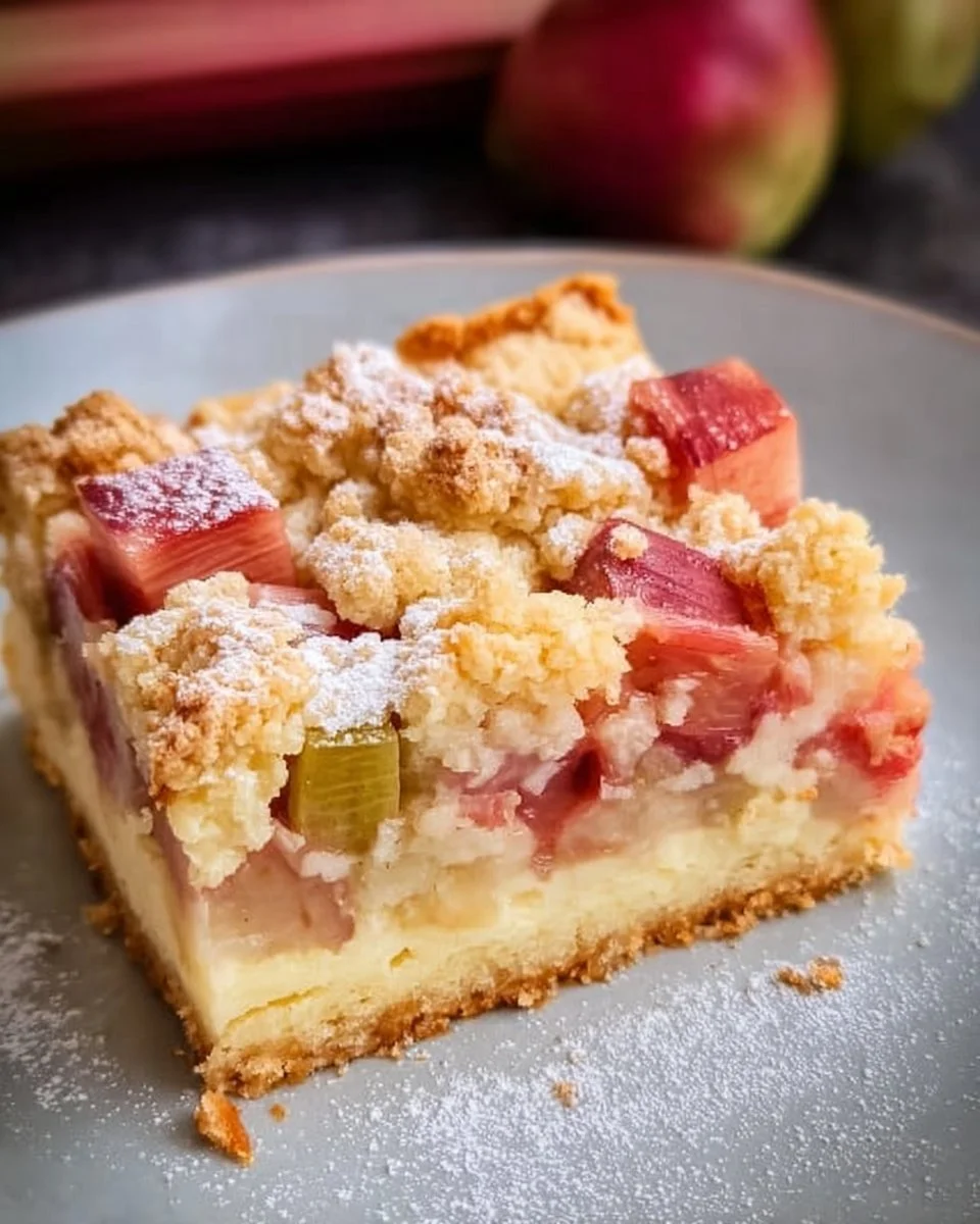 Rhubarb cake with crumb topping for baking beginners