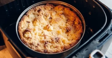 Schneller Apfelkuchen aus der Heißluftfritteuse auf einem Teller serviert