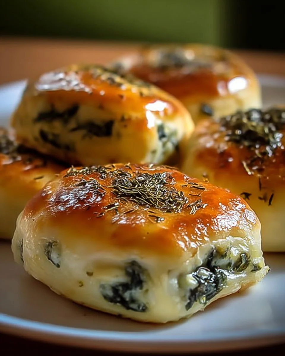 Spinat Hüttenkäse Flagels auf einem Teller, gesund und schmackhaft