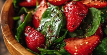 Spinat- und Erdbeersalat mit frischen Erdbeeren und Balsamico-Dressing