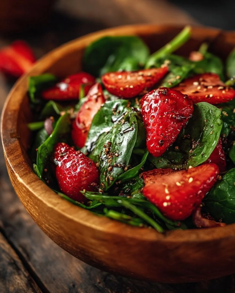 Spinat- und Erdbeersalat mit frischen Erdbeeren und Balsamico-Dressing