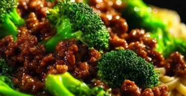 Schnelle und leckere Teriyaki-Hackfleisch-Pfanne auf einem Teller serviert