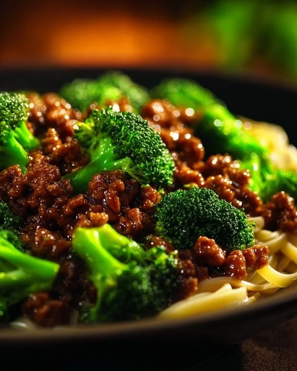 Schnelle und leckere Teriyaki-Hackfleisch-Pfanne auf einem Teller serviert