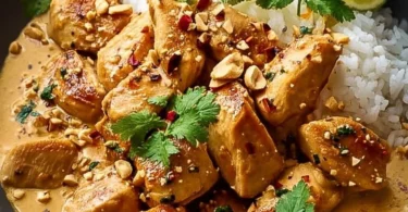Thailändisches Erdnuss-Hühnchen mit Erdnusssauce und Gemüse