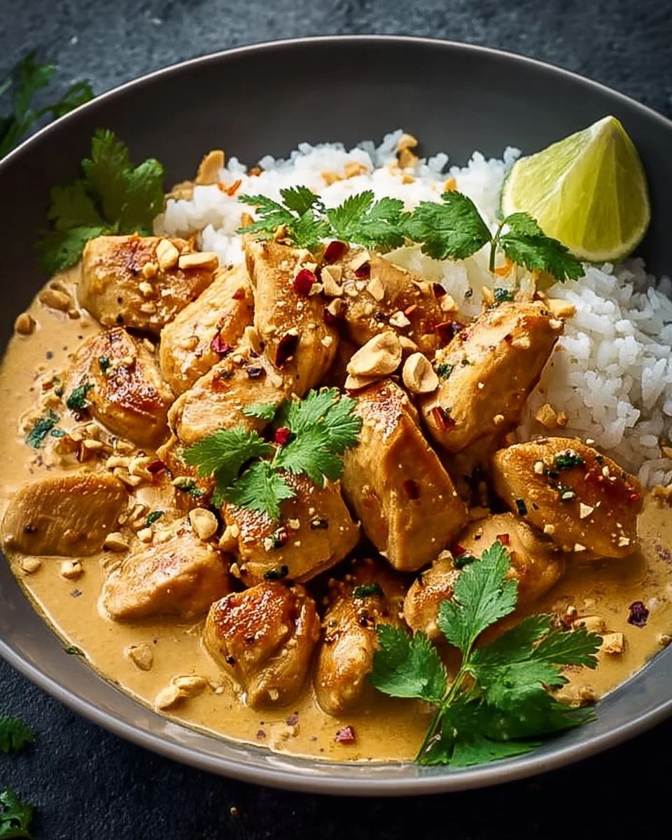 Thailändisches Erdnuss-Hühnchen mit Erdnusssauce und Gemüse