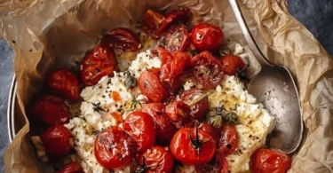 Überbackener Feta mit Tomaten und Zwiebeln aus dem Airfryer