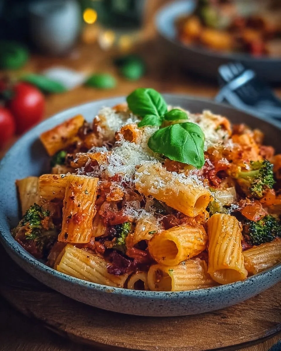 Vegetarischer Nudelauflauf mit frischem Gemüse und Käse in einer Auflaufform
