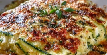 Zucchini-Hüttenkäse-Auflauf frisch aus dem Ofen, gesundes Rezept